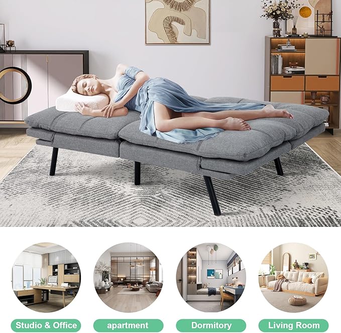 MUUEGM Futon Couch with 71 Adjustable High Density Memory Foam Futon Sofa Bed Modern Design Sofa Bed for Living Room Sleeping and Relaxing(Fabric Light Gray)