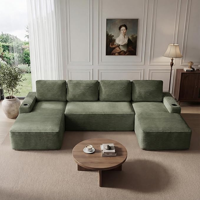 134 Modular Sectional Sofa Cloud Sectional Couch with Deep Seats Built-in Cup Holders &amp Side Pockets Upholstered Boneless Modern Modular Corduroy Sofa Couch with Chaise for Living Room Bedroom