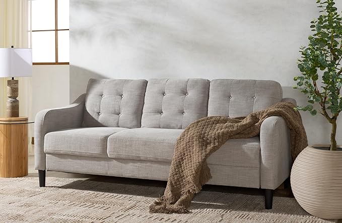 SAFAVIEH Couture Furniture Collection Nathaniel Light Grey Tufted 3-Seater Sofa