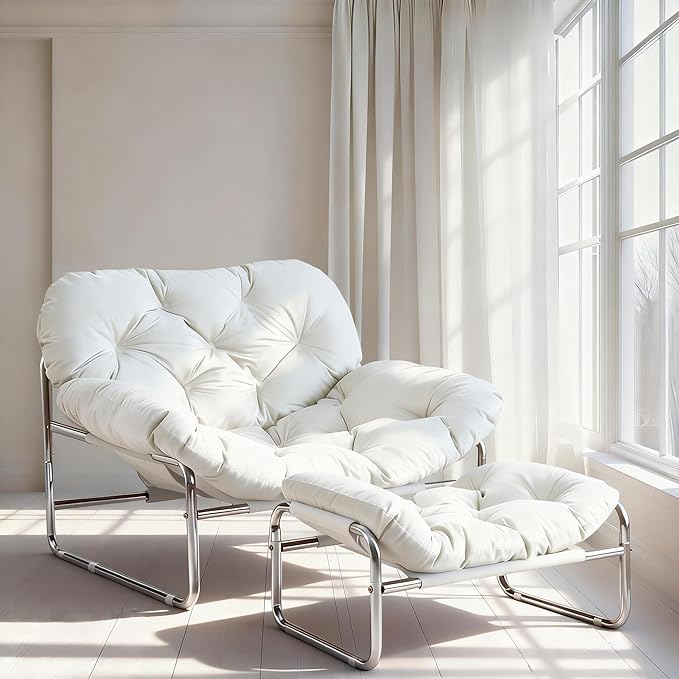 YOXIFOC Modern Style Recliner Armchair with Footrest Multifunctional Leisure Chair with Thickened Cushion and Phone Holder Suitable for Bedroom/Living Room Reading Chair/Garden/Patio (White)