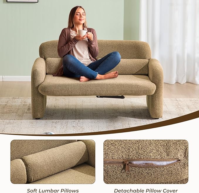 Furnimart Modern Loveseat &amp 2 Accent Chairs Set 3 pcs Sofa Set for Living Room Two Seater Couch with 2 Armchairs Comfy Upholstered Boucle Sofa Small Couches for Apartment Office Chenille Bro