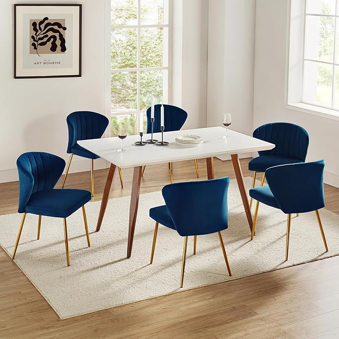 HULALA HOME Dining Chairs Set of 2 Velvet Upholstered Kitchen &amp Dining Room Chairs with Metal Legs Vanity Chair Armless Side Chairs for Living Room Bedroom Restaurant Channel Curved Backrest Nav