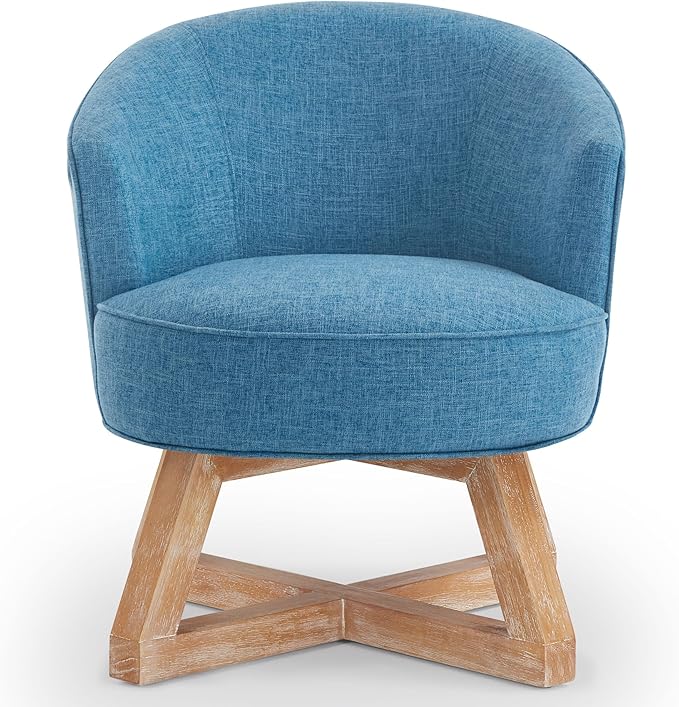 Ball &amp Cast Classic Swivel Chair with Cross-Shaped Wooden BaseLinen Upholstered Accent Chairs360 Degree Comfy Lounge Chair W/Solid Wood LegsSingle Sofa Seatingfor Living RoomOfficeLight Blue