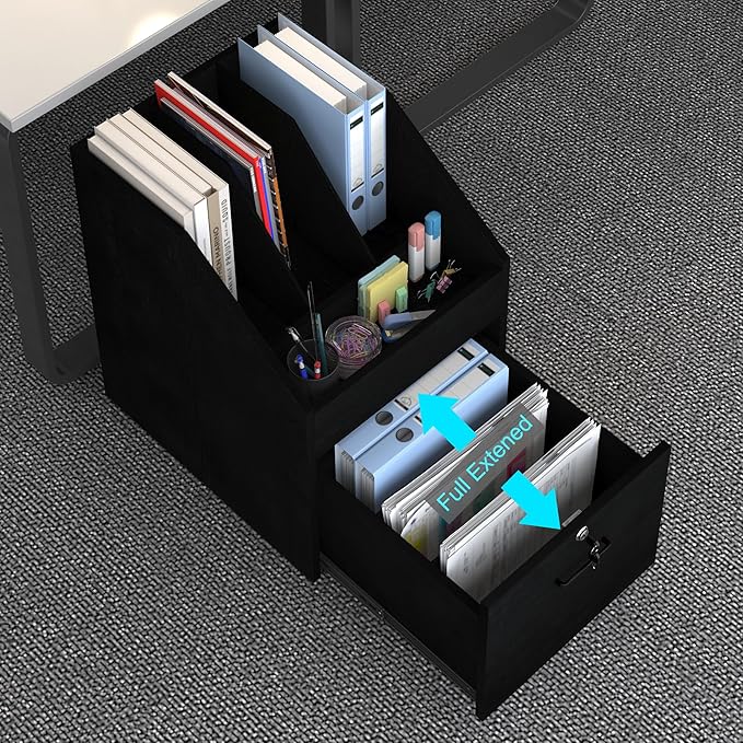 Modern File Cabinet with Lock Small Rolling Filing Cabinets for Home OfficeOffice Storage Cabinet for A4/Letter/Legal Size File(Black)