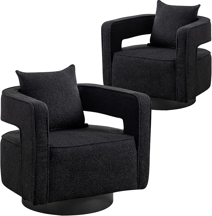 Chifee &amp Vingol 28.9 Boucle Modern Swivel Accent Barrel Chair Set of 2Black