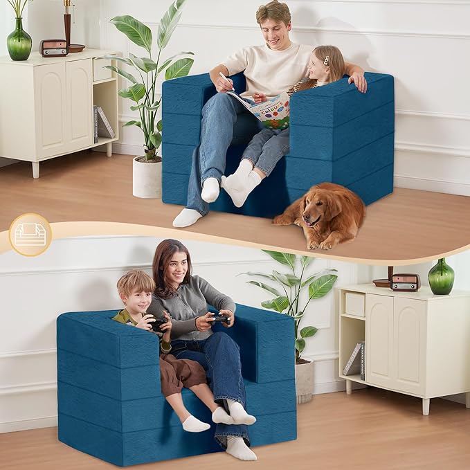 Futon Sofa Bed with Pillow 3-in-1 Sleeper Sofa Bed with Removable Cover Convertible Floor Sofa Bed No Assembly Boneless Couch for Living Room Bedroom