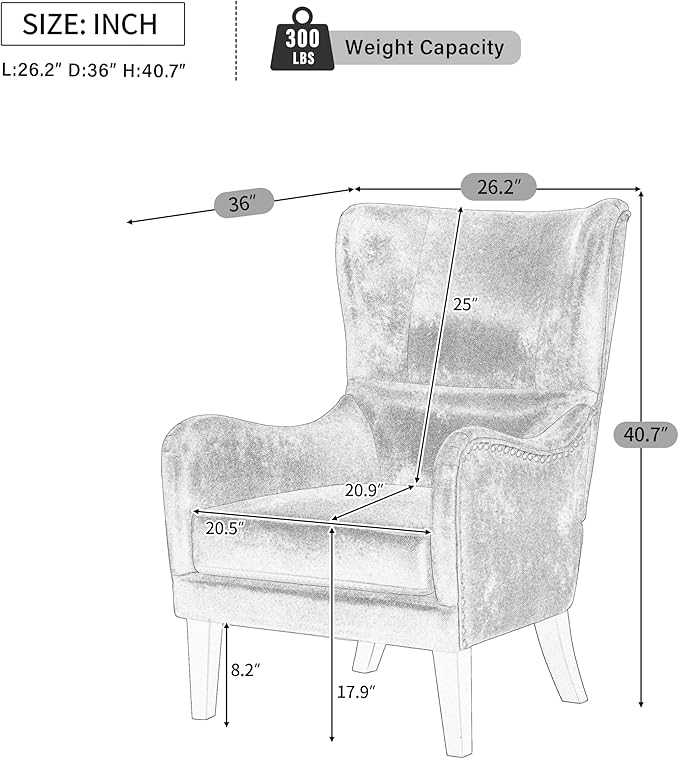 Mid-Century Modern Wingback Club Chair Fabric Living Room High-Back Accent Chair Classic Armchair for Apartment Office Studio Beige