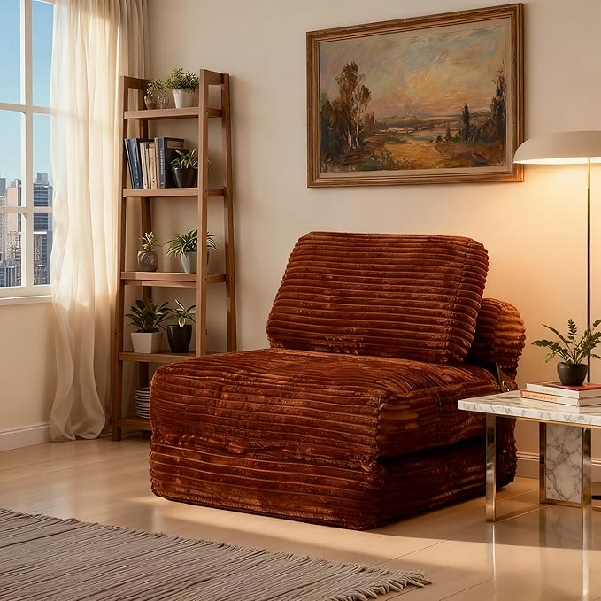 75'' Foldable Sofa Bed Convertible Sleeper Sofa with Pillow Boneless Corduroy Foldable Couch Bed Single Sleeper Chair for Small Spaces Living Room Bedroom StudioBrown