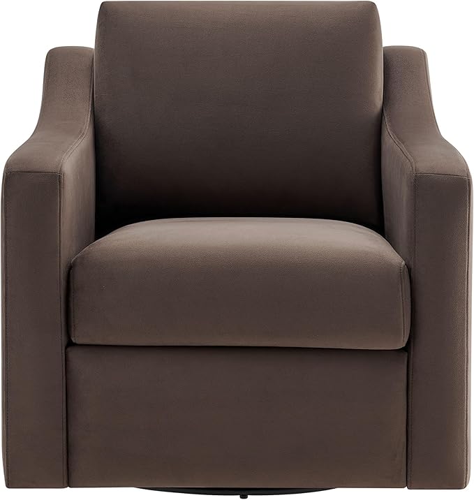Modway Liora Performance Velvet Swivel Accent Chair in Chocolate Comfortable Stain-Resistant Velvet Armchair with Curved Armrests for Living Room Bedroom Reading Nook