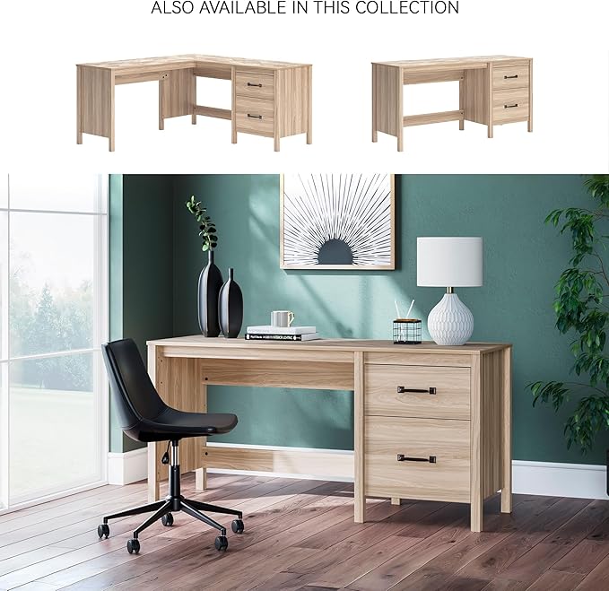 Signature Design by Ashley Battelle Casual 60 Home Office Desk with 1 Drawer and Cabinet Door Light Brown