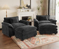 HUSFU Oversized Accent Chair with Ottoman Chenille Cloud Couch Chair with Deep Seat and Extra Wide Armrests Comfy Reading Armchair for Bedroom Living Room Set of 2 Black