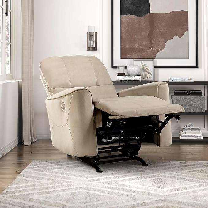 Lexicon Power Recliner Chair Living Room Velvet Reclining Sofa Chair Home Theater Seating Power Rocker Recliner Sofa Chair for Living Room/Office/Apartment Light Brown