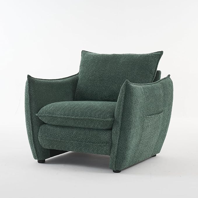 Oversized Accent Chair Modern Single Sofa Cloud Chair with Removable Pillow Deep Seat Comfy Armchair for Living Room Bedroom Reading Nook - Upholstered Lounge Chair (Forest Green Set of 1)