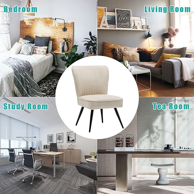 annjoe Armless Dining Chair Accent Chairs Upholstered Slipper Chair Single Sofa Living Room Chairs with Metal Leg Set of 2 for Home Kitchen Office Bistro Cafe Ivory