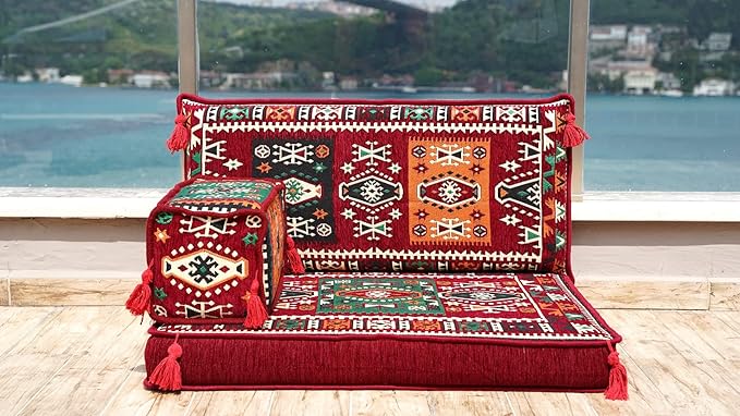 arabicsofa Moroccan Majlis Seating Sofa Set – Modular Floor Pillow Seating Cushion with Backrest Pillow
