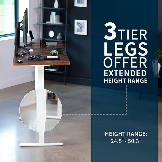 VIVO Electric 83 x 30 in Dual Motor Sit Stand Desk Memory Height Adjustment 2B Series Rustic Vintage Brown Top White Frame DESK-KIT-2W8N