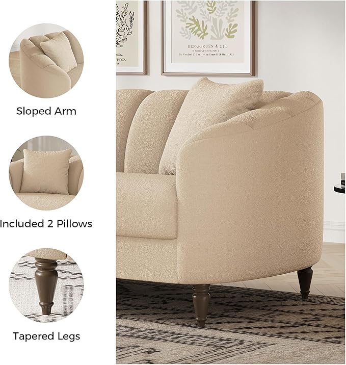 82 Inch Loveseat Sofa Modern Couch and Sofa Curved Petal Design Furniture Sturdy and Easy Installation Small Sofa for Living Room Bedroom Office and Apartment Terry Fleece Fabric Apricot