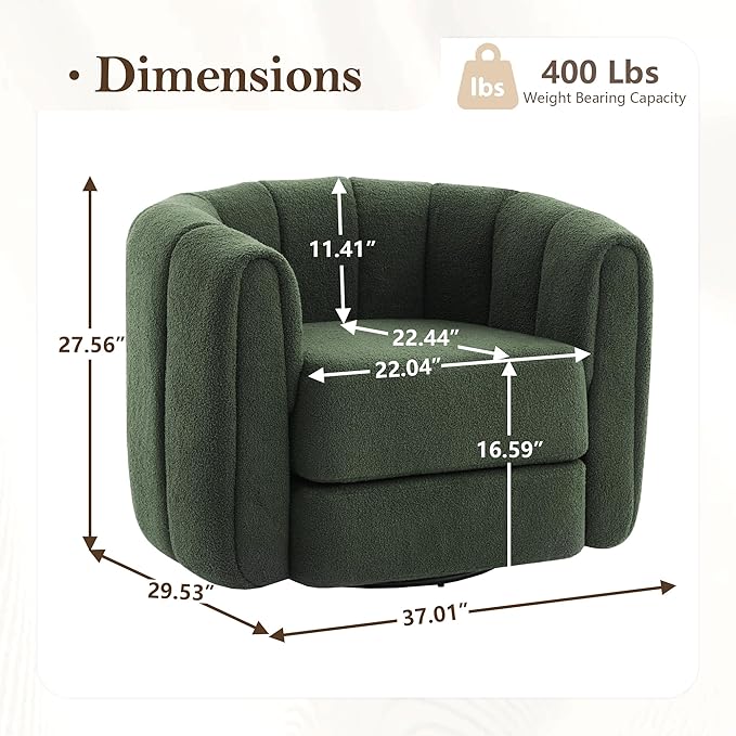 cinkehome Teddy Swivel Accent Chair Barrel Armchair 360° Modern Round Arm Chair with Thickened Cushion Swivel Club Chair for Living Room Bedroom Green