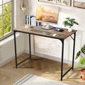 39 inch Computer Desk for Small Spaces Wood Desk Office Desk Writing Desk with Metal Frame &amp Adjustable Feet Modern Simple Computer Table PC Desk for Bedroom Home Office Brown Desk