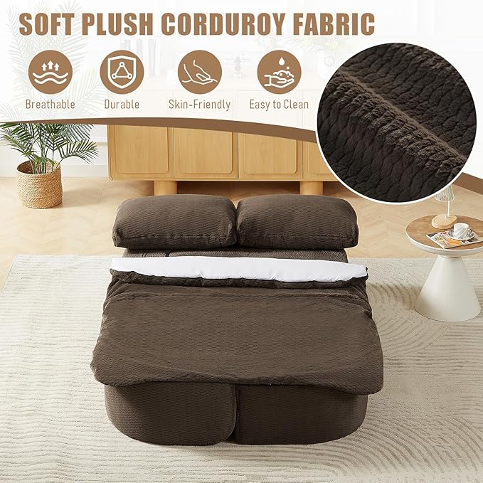 Convertible Folding Sofa Bed 75 Futon Floor Couch Modular Sleeper Loveseat Sectional Couches Boneless Cloud Plush Fluffy Fabric for Living Room Guest Room No Assembly Required Brown