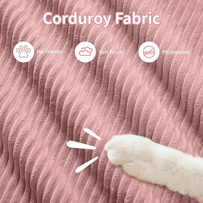 116 Modern Compressed Boneless Couch with Ottoman 3 Seater Large L Shaped Sectional Couches for Living Room Pink Corduroy Cloud Modular Sectional Sofa Memory Foam Extra Deep No Assembly