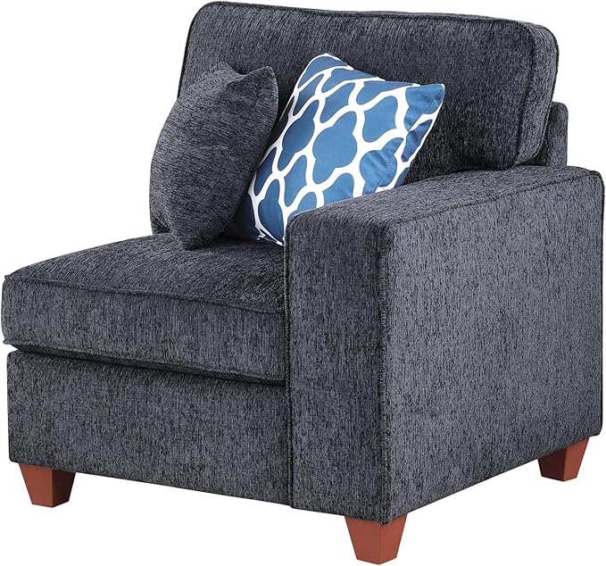 127 L-Shaped Sectional Couch with Movable Ottoman&amp6 Throw Pillows7 Seat Chenille Upholstered Sofa W/2 Cup HolderUSB Port&ampHidden Storage BoxDIY Combinationfor Living RoomApartmentDark Gr