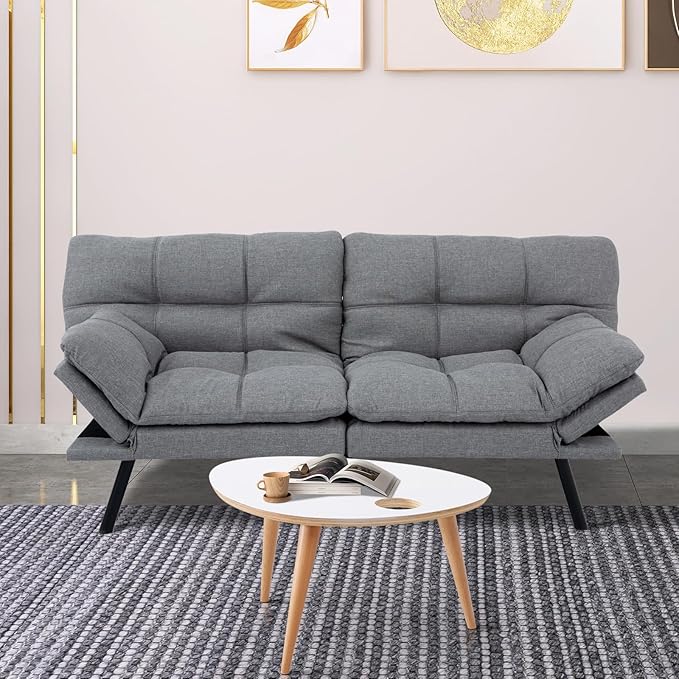 MUUEGM Futon Sofa Bed Couch Sofa Memory Foam Futon Sleeper Sofa Loveseat Convertible Couch Bed for Small Compact Spaces ApartmentLight Grey.