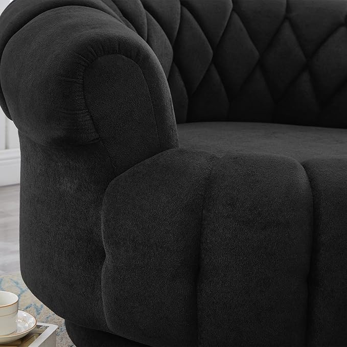 360 Swivel Accent Chair Oversized Round Barrel Club Chair with Diamond-Quilted Back Luxurious Chenille Fabric for Living Room and Bedroom