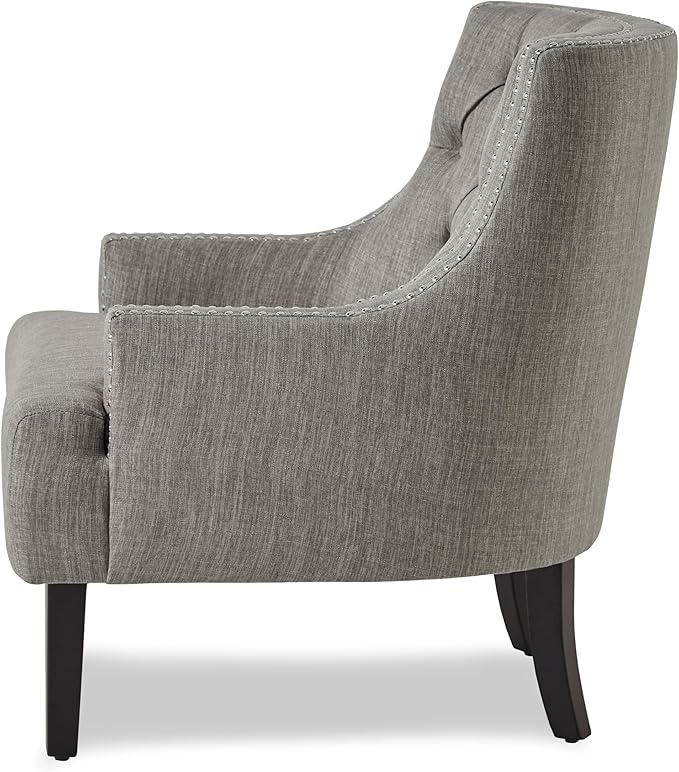 Modern Traditional Accent Chair Button Tufted Taupe Fabric Upholstery Solid Wood 1pc Living Room Furniture