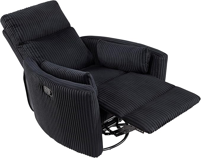 Lexicon Modern Swivel Glider Recliner Chair Nursery Glider Corduroy Fabric Upholstery Recliner with 2 Lumbar Pillows Manual Reclining Sofa Chair for Living Room/Office/Apartment Black