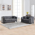 mikibama Luxury 2 Piece Chesterfield Velvet Sofa Set for Living Room Modern Decor Furniture Sectional Sofa 3 Seater &amp Loveseat Upholstered Tufted Couch for Apartment Office Hall(Grey)