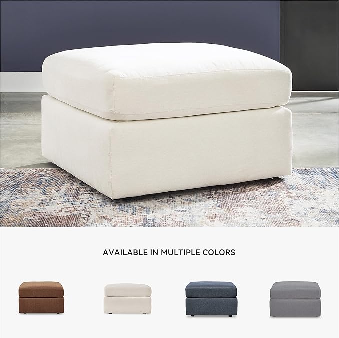Signature Design by Ashley Modmax Contemporary Stain Resistant Upholstered Oversized Accent Ottoman with Non-Skid Legs White