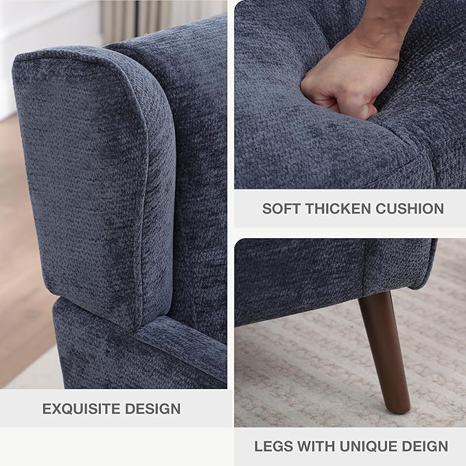 Accent Chair for Living RoomMid Century Modern Wingback Chair for BedroomUpholstered Armchair with Lounge Seat and Wood Legs for Office Apartment Small Room 1PCS Blue