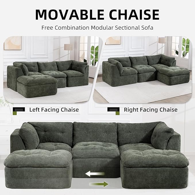 L Shaped Modular Sectional Sofa with Ottoman 106 Cloud Couch with Deep Seats &amp Layered Cushions No-Assembly Upholstered Sofa in a Box Boneless Couches for Living Room Green