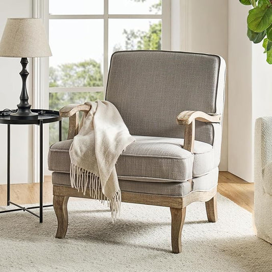 HULALA HOME Mid-Century Modern Accent Chair Upholstered Lounge Arm Chair with Solid Wood Legs and Armrest Removable Cushion Comfy Retro Reading Armchair for Living Room Bedroom Balcony Grey