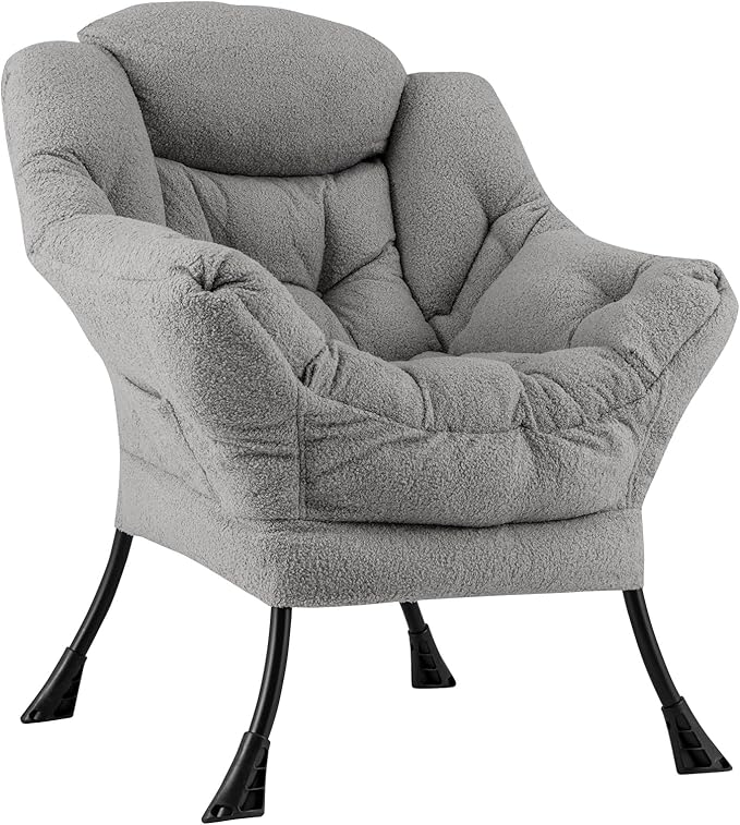 Byroce Lazy Chair Single Sofa Sherpa Chair with PP Cotton Filler Head Pillow &amp Zipper Design Modern Leisure Reading Chair Comfy Lounge Accent Chair for Living Room Bedroom &amp Home Office (