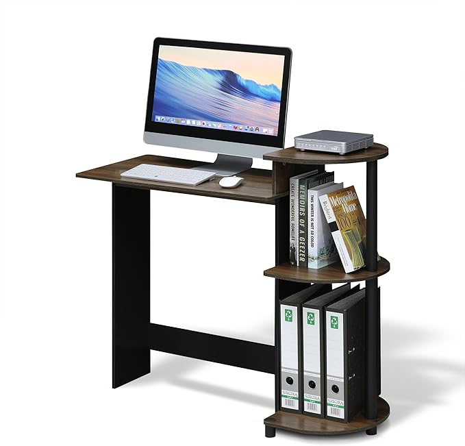 Furinno COMPACT Desk 28.5 Wide Gaming Desk with Shelves Computer Desk with Book Shelf Office Desk for Home Office Study Room Dorm Bedroom Columbia Walnut