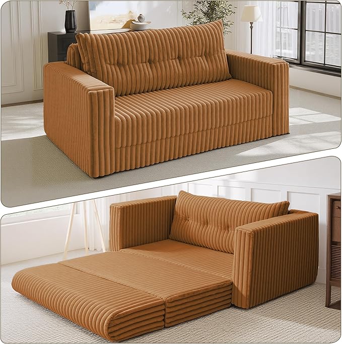 HABUTWAY Folding Sofa Bed 2 in 1 Convertible Sleeper Chair with Pillow Portable Fold Out Chair Bed with Armrest Comfy Floor Couch Lazy Sofa for Living Room Bedroom Dorm Home Office Orange
