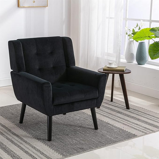 Modern Soft Velvet Material Ergonomics Accent Chair Living Room Chair Bedroom Chair Home Chair with Black Legs for Indoor Home