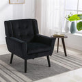 Modern Accent Chair Velvet Upholstered Armchair with Thick Padding Fluffy Comfy Reading Chair Cozy Living Room Chair with Black Wood Legs Single Sofa Chair for Home Office Bedroom Black