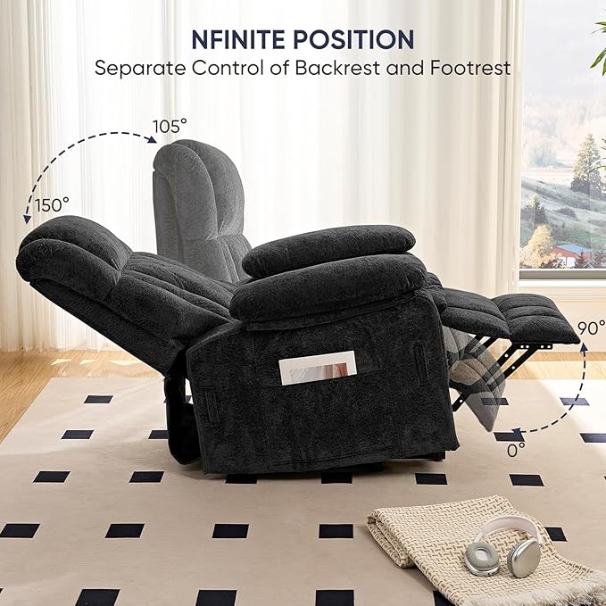 ijuicy Dual Motor Recliner ChairElectric Lift Reclining Lounge Chair with Lumbar Heating and Vibrating Massage for SeniorsAdjustable Reclining Electric Massage ChairBlack