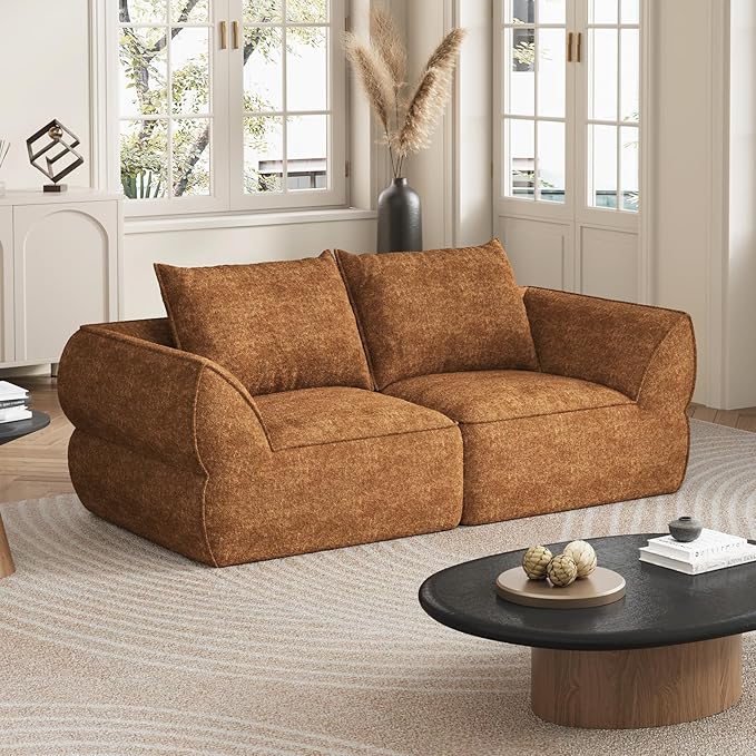 76.4 Cloud Loveseat Sofa Deep Seat Couch with Pillows Modern Comfortable Upholstery Boneless Sofa 1 Piece for Living Room Bedroom Apartment Removable CoverNo Assembly Required Orange