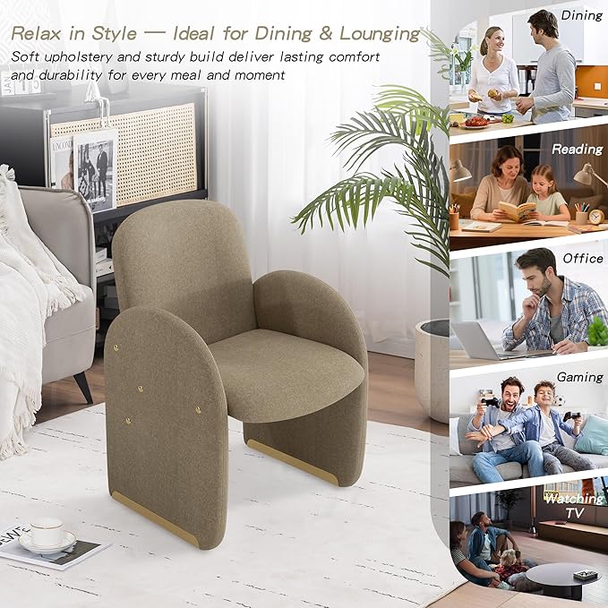 YOUTASTE Oversized Velvet Accent Chair for Living Room Mid-Century Modern Dining Room Arm Chair with Gold Metal Legs 300 LBS Capacity Comfy Upholstered Office Single Sofa Sandy Brown
