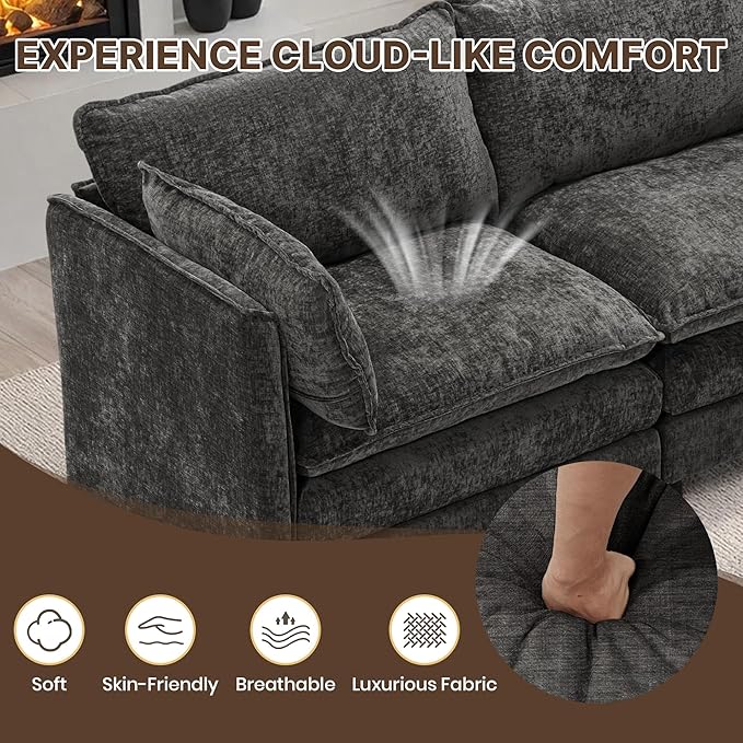Cloud Modular Sectional Sofa U-Shaped Deep Seat Oversized Couch for Large Living Room Pet-Friendly Chenille Fabric Sofa Set with Ottoman for Family Movie Nights