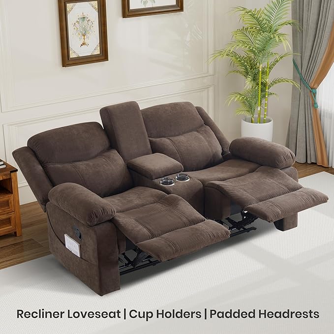 Reclining Loveseat Sofa with Heat and Massage 70 Leather Dual Recliner Couch with Cup Holders Storage Drawer &amp Infinite Reclining AnglesRecliner Sofa for Living Room Apartment RV