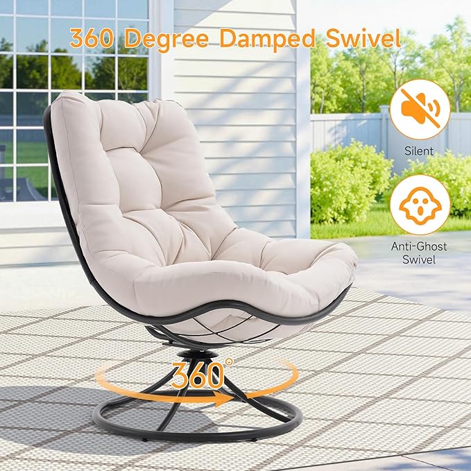 ONBRILL Swivel Accent Chair 360 Degree Swivel Chair with Soft Thick Cushion and Sturdy Steel Frame Modern Comfy Lounge Chair for Living Room Bedroom Reading Room Patio Outdoor Beige