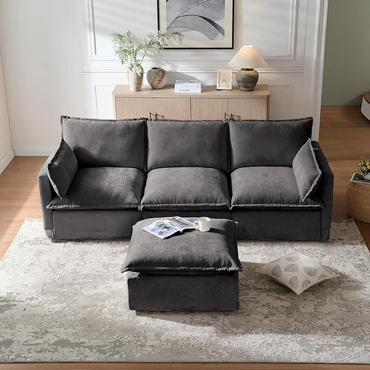 HDX Modular Sectional Sofa L-Shaped Couch Sofa with 4 Seats and Pillows for Living Room Modern Minimalist Chenille Fabric Large Comfy Cloud Furniture Sets (Gray)