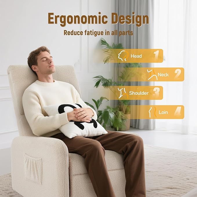 360° Rocking Chair Nursery Rocker Chair with Side Pockets Glider Nursing Chair with Steel Structure Base Small Chair for Small Spaces Sherpa Swivel Accent Chairs for Living Room Nursing