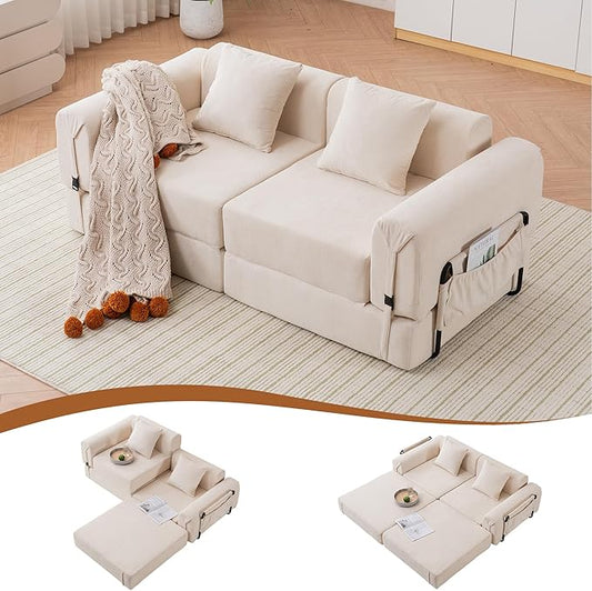 Cloud Modular Sectional Sofa Foldable Floor Couch Bed Convertible Sleeper Sofa Bed Fold Out Boneless Couches for Living Room Office Guest Room Apartment (Loveseat Beige)