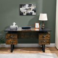 Computer Desk with Drawers 59 L Contemporary Home Office Laptop Desk with Floating Desktop and 4 Storage Drawers Vintage Study Gaming Table with Metal Frame Black &amp Rustic Brown CTSZ20401CM
